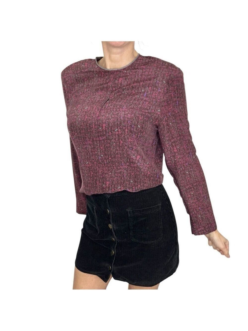 Francess Erita burgundy floral silk long sleeve button back top blouse